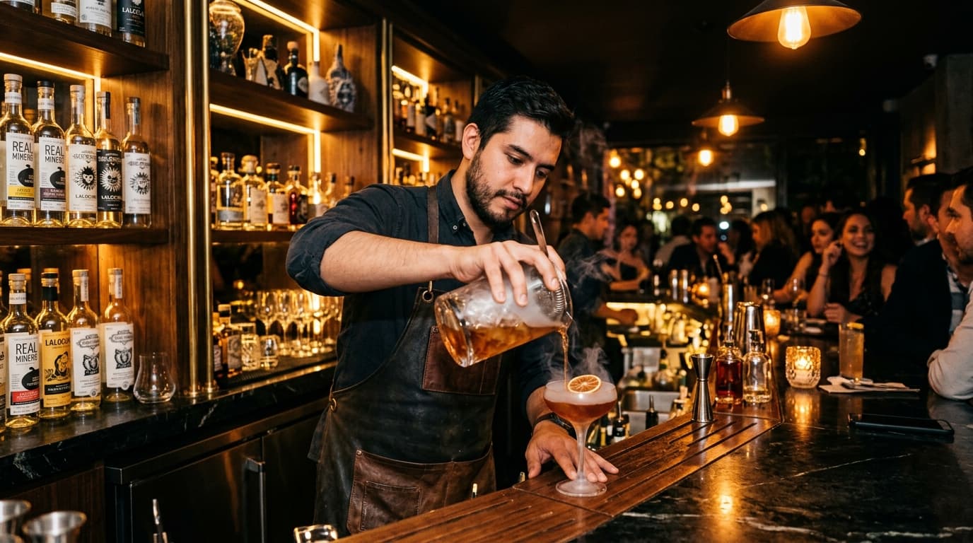 Bar nocturno de coctelería y cervecería artesanal con comandas a barra